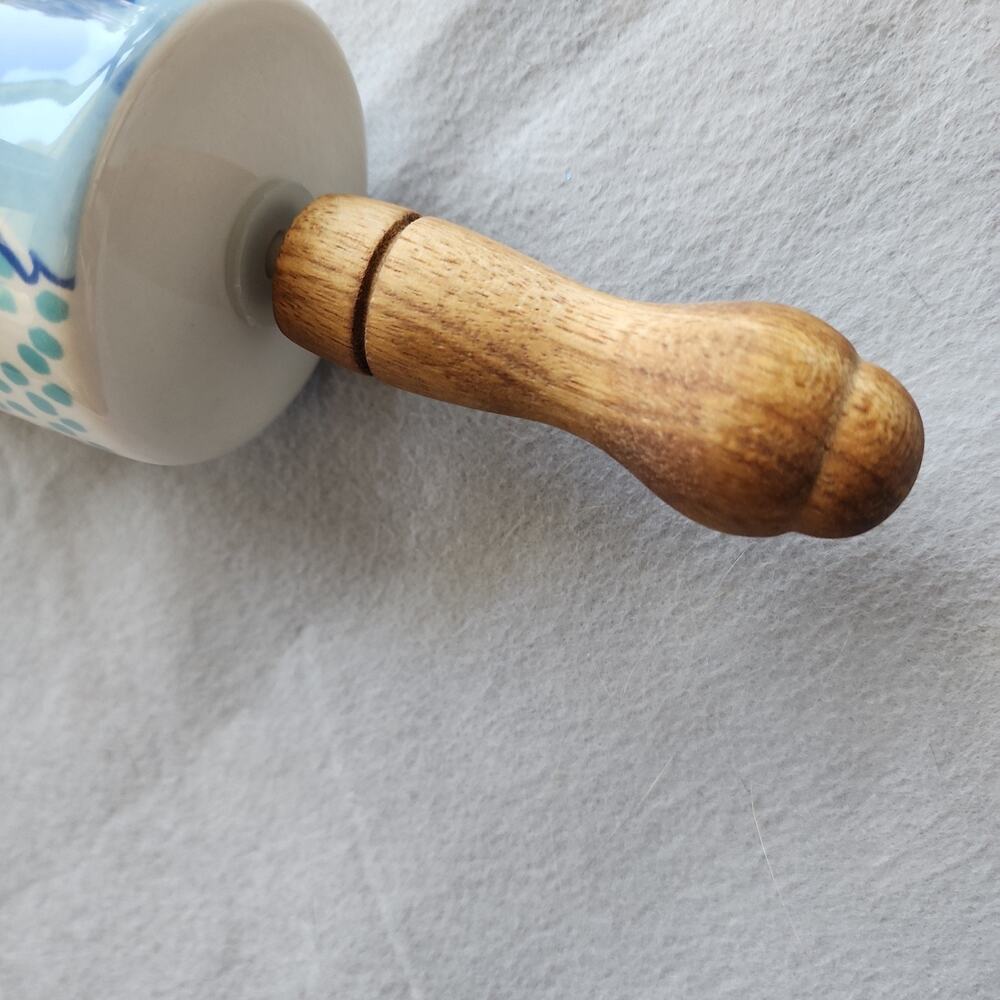 Pioneer Woman Rolling Pin Spring Melody Ceramic Floral Acacia Wood Handles 18in - Picture 3 of 8